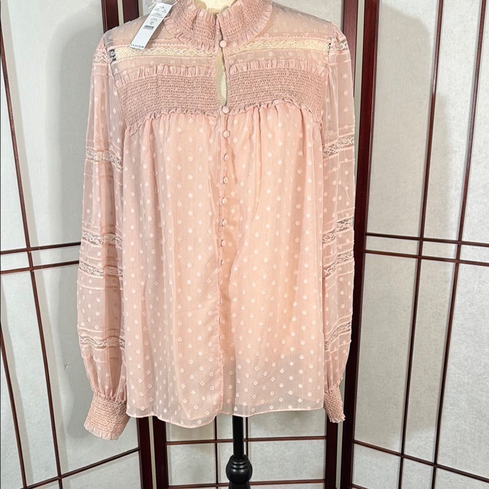 White House Black Market Pink Pleated Long Sleeve Blouse